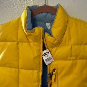 VINTAGE Vest by Old Navy size Large Sunshine Yellow Quilted Baby blue lining NWT